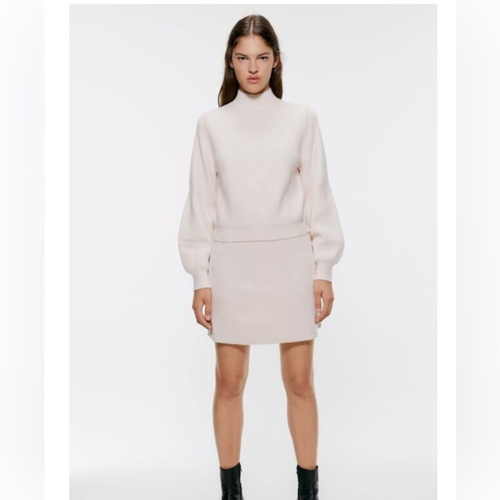 NWT Zara Cream Knit Skirt & Mock Sweater Size Large